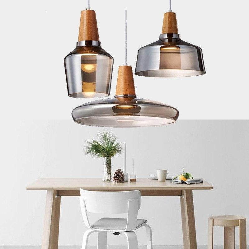 Modern Glass & Wood Pendant Light