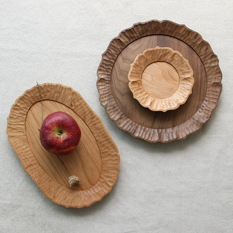 Handcarved Japanese Wooden Plates