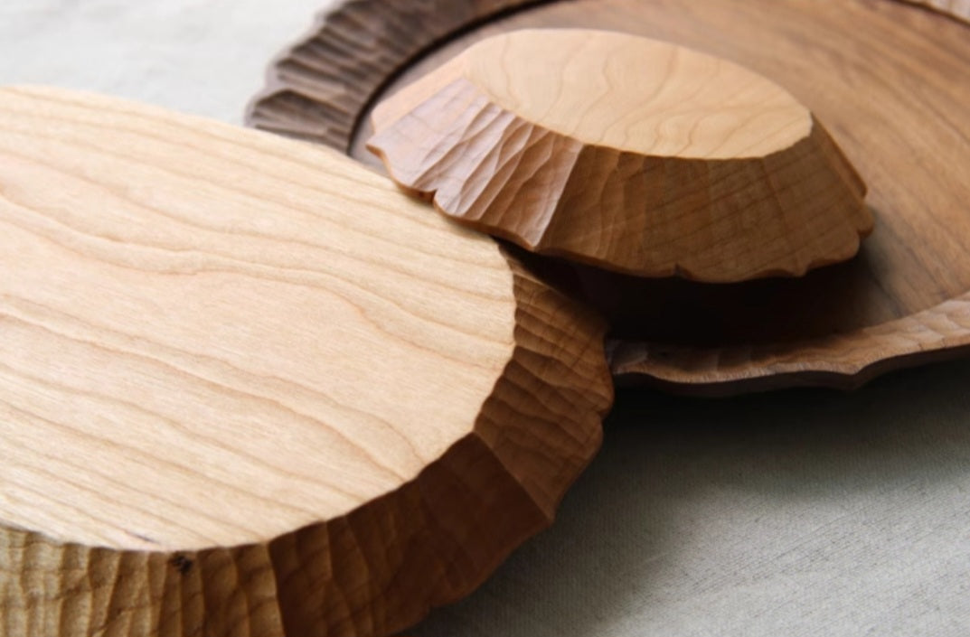 Handcarved Japanese Wooden Plates
