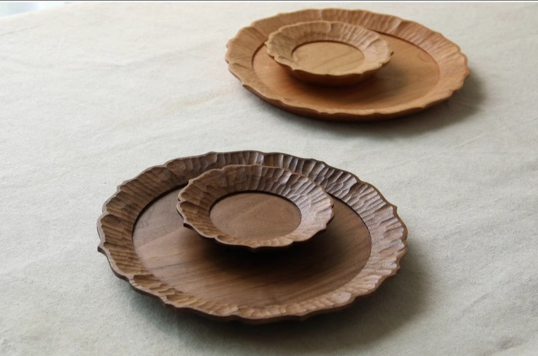 Handcarved Japanese Wooden Plates