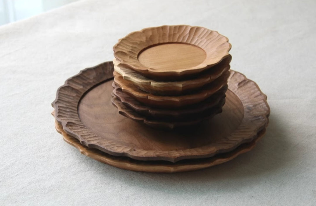 Handcarved Japanese Wooden Plates