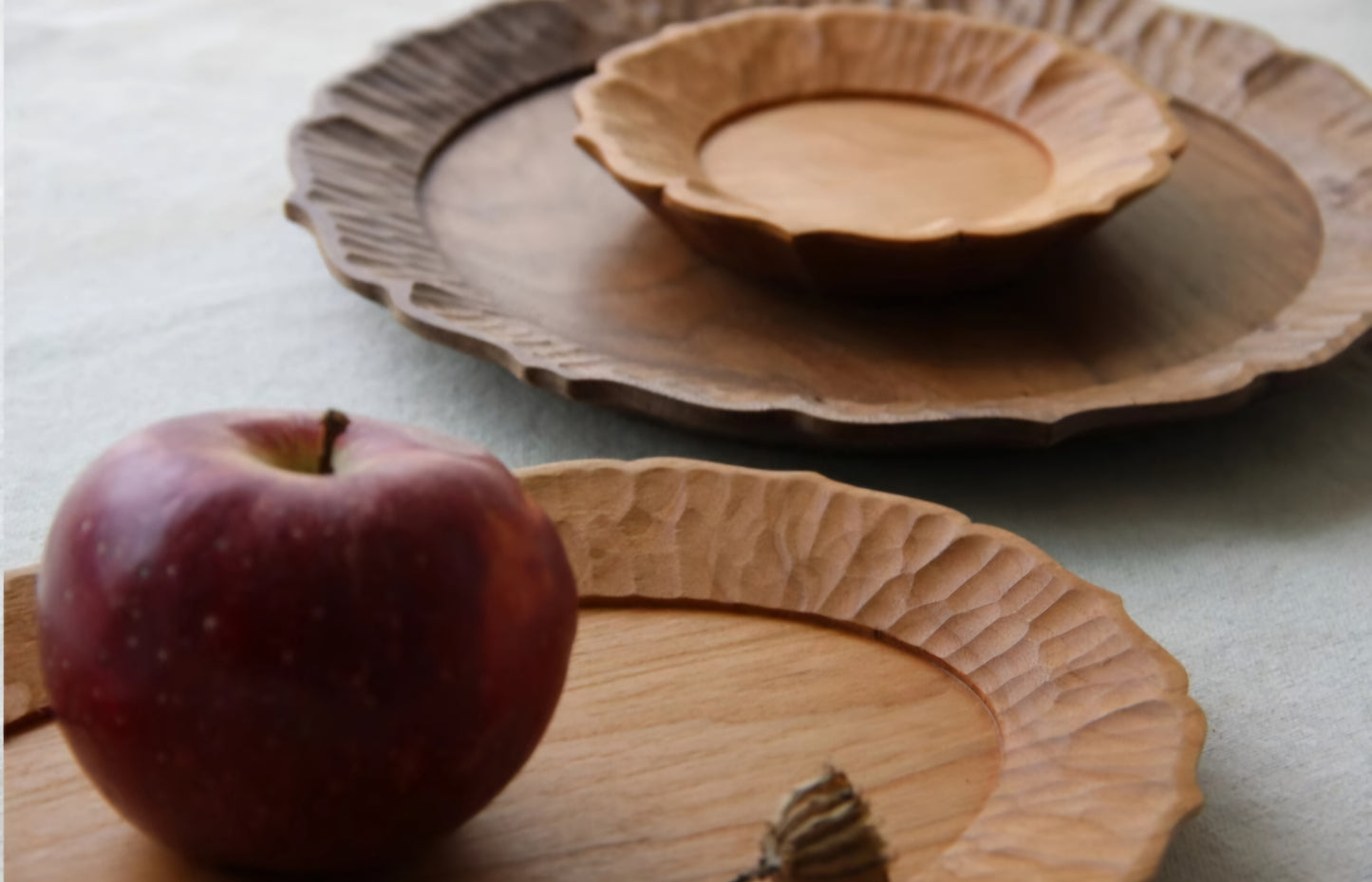 Handcarved Japanese Wooden Plates