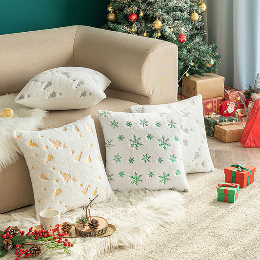 Snowflake Embroidered Cushion Cover