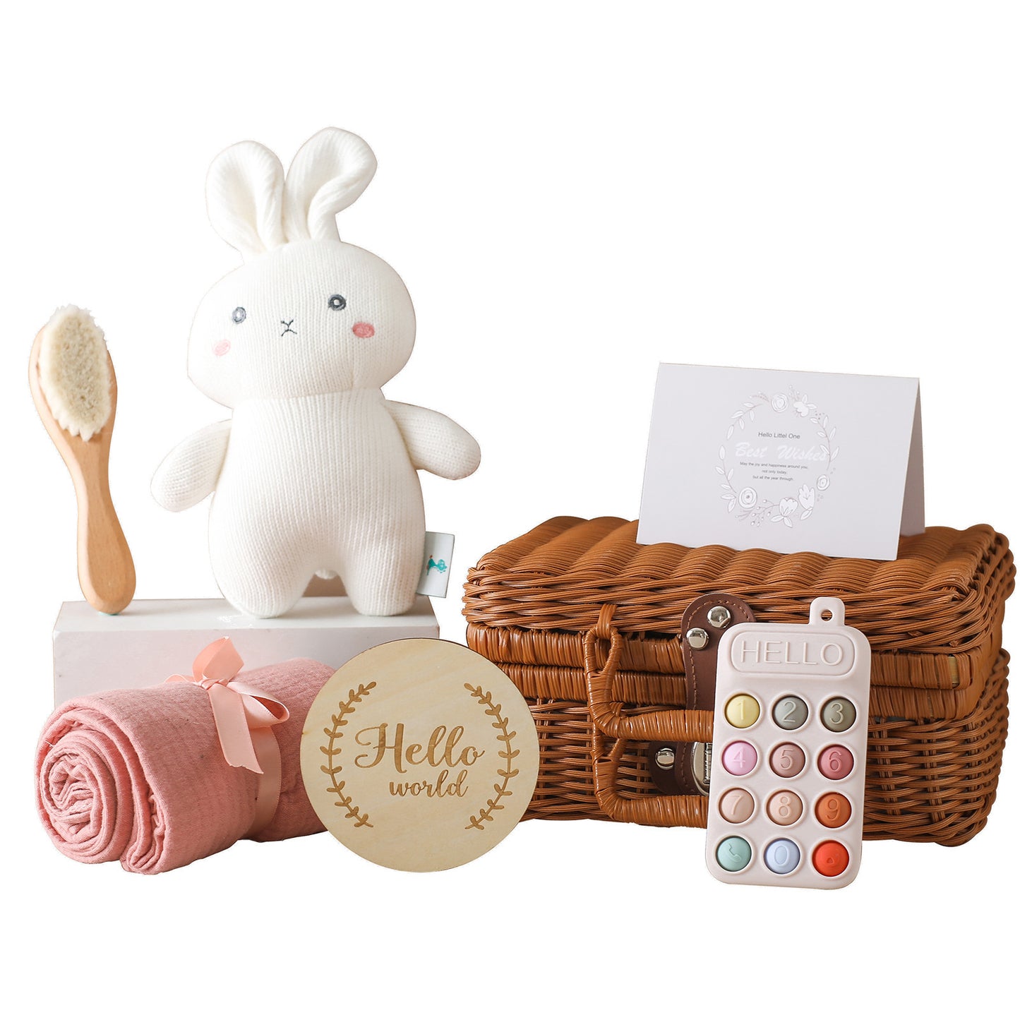 Baby Gift Set With Rattan Case