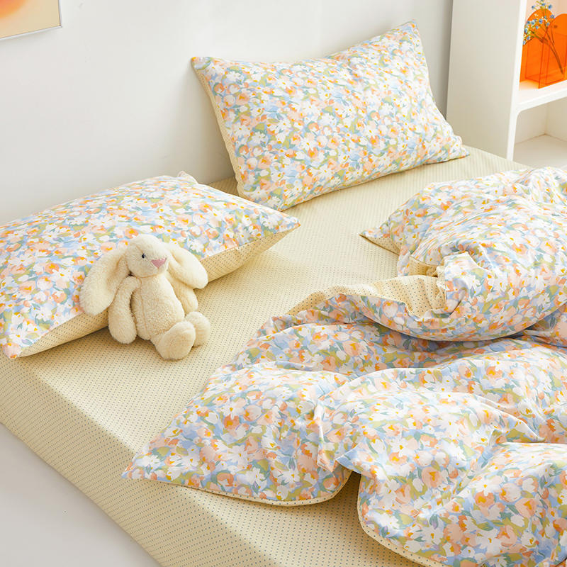 Cotton Floral Print Pastel Yellow Bedding Set