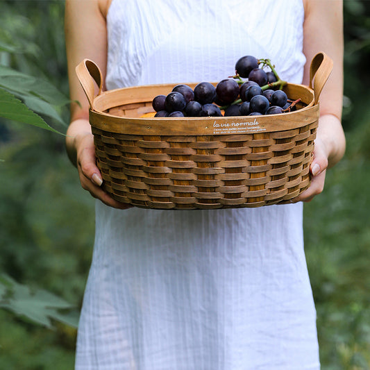 Hand-Woven Basket With Leather Handles