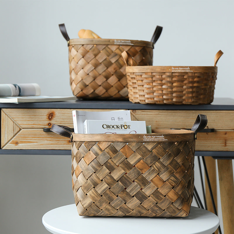 Hand-Woven Basket With Leather Handles