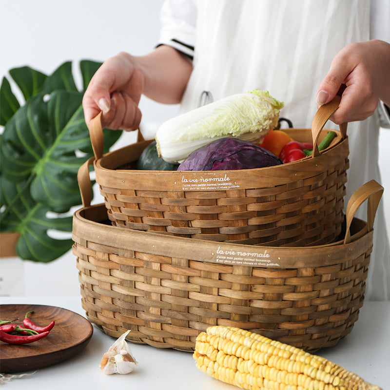 Hand-Woven Basket With Leather Handles