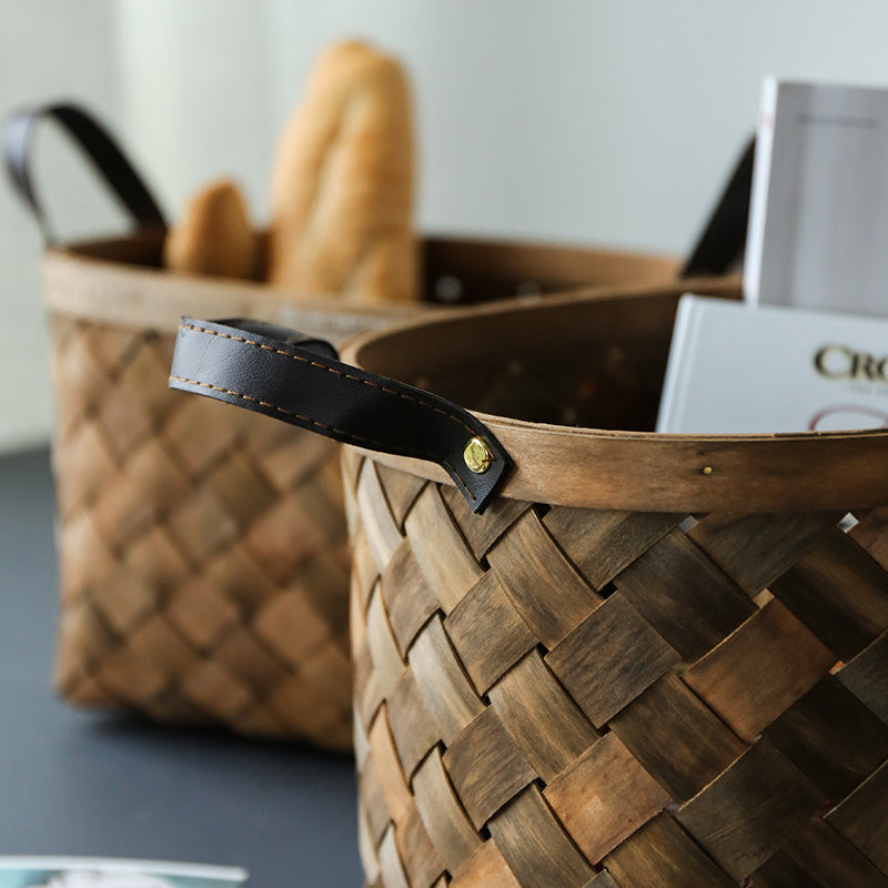 Hand-Woven Basket With Leather Handles