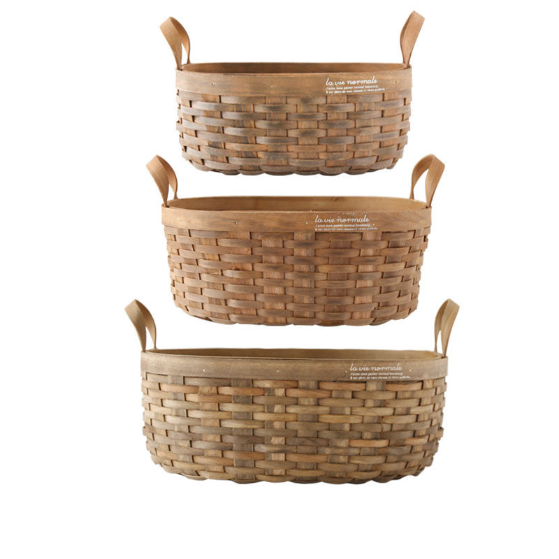 Hand-Woven Basket With Leather Handles