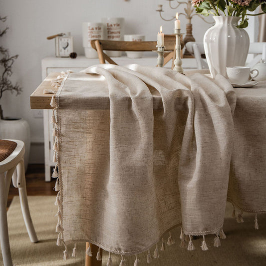 Linen Blend Tablecloth With Tassels