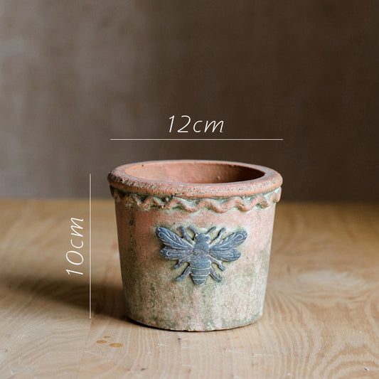 Bee Motif Terracotta Flower Pot