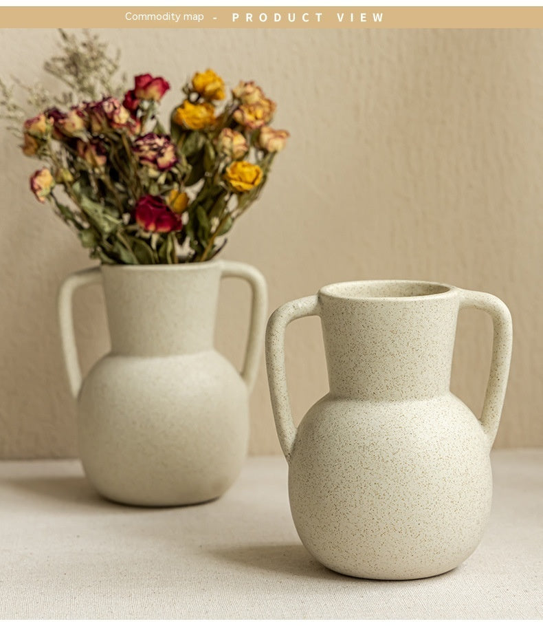 Textured Pottery Vase With Handles