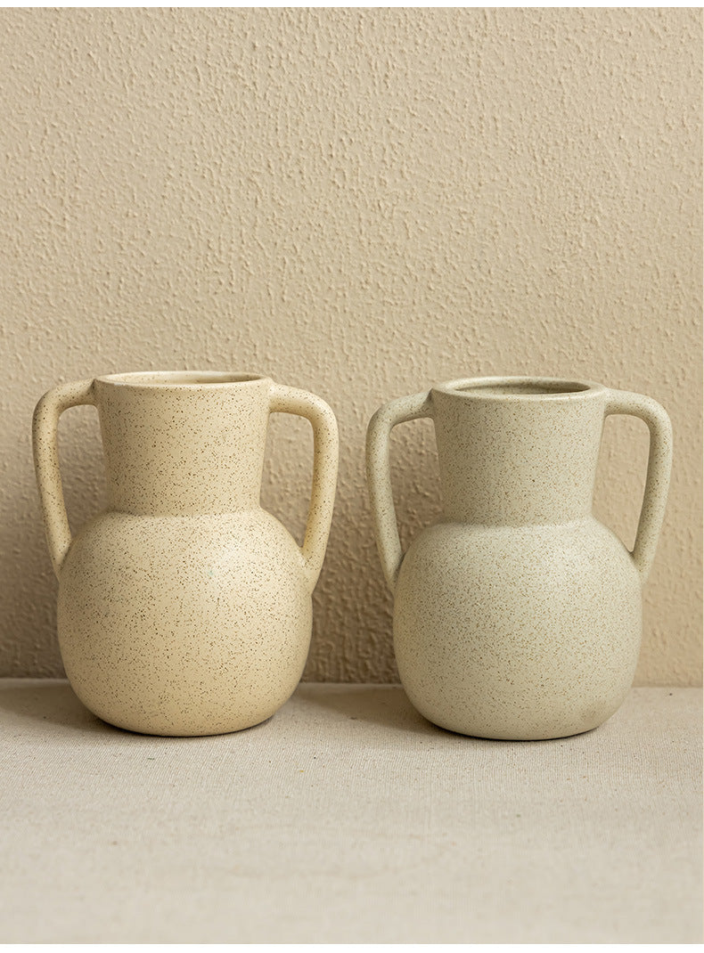 Textured Pottery Vase With Handles