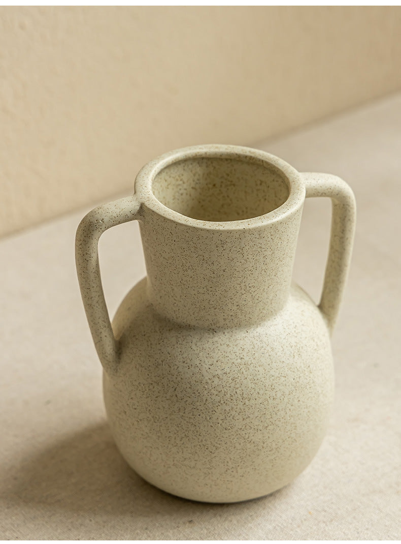 Textured Pottery Vase With Handles