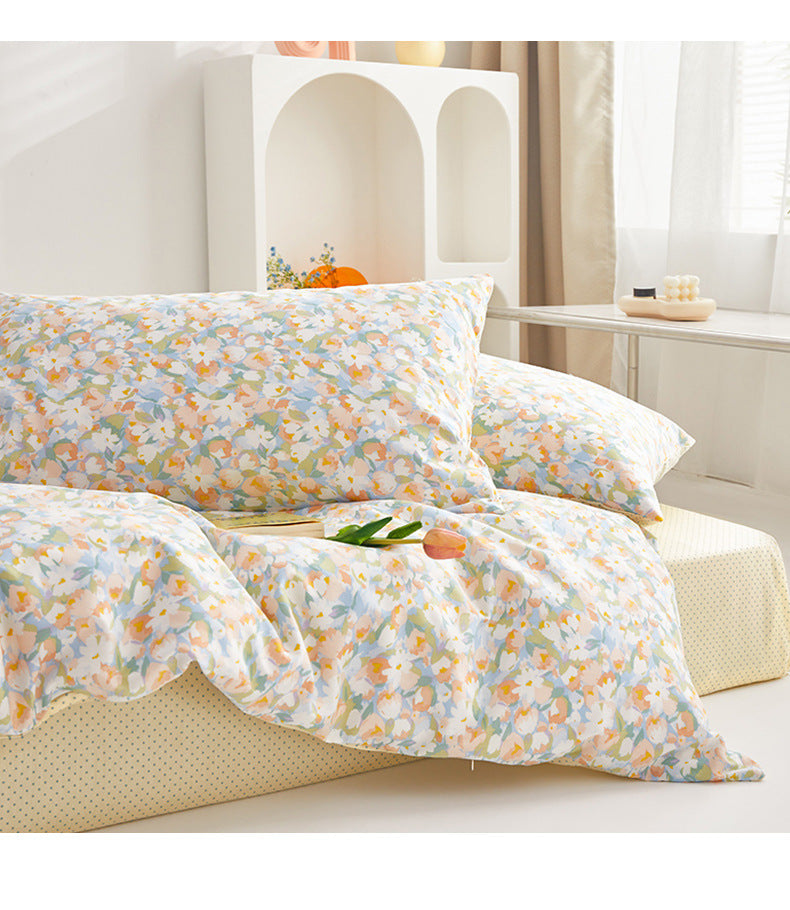 Cotton Floral Print Pastel Yellow Bedding Set