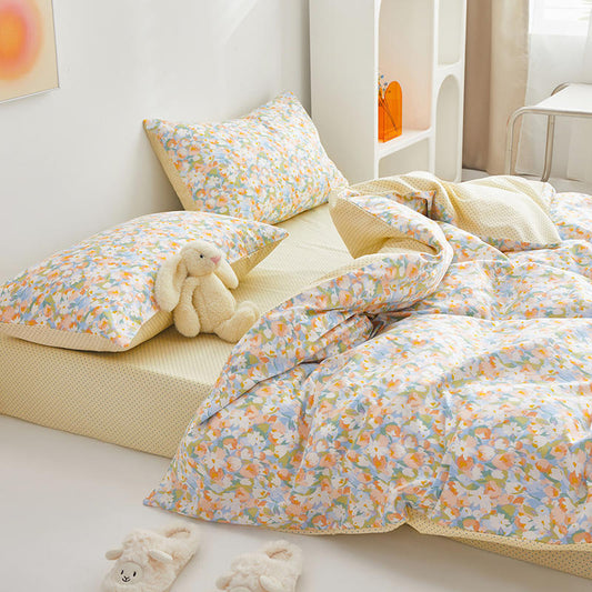 Cotton Floral Print Pastel Yellow Bedding Set