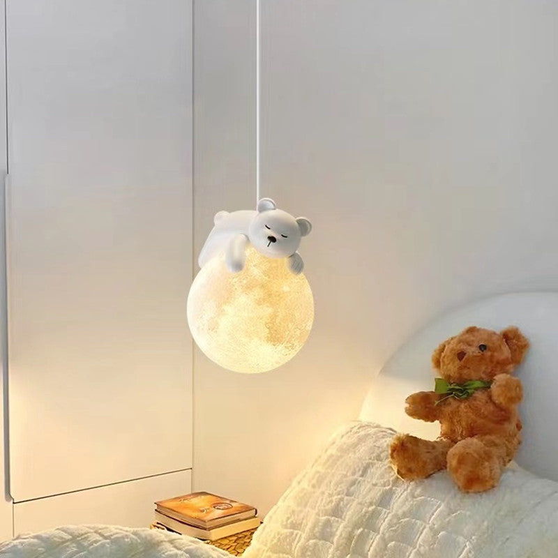 Sleepy Bear and Bunny Globe Pendant Light