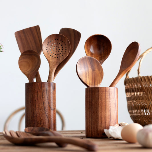 8 Piece Teak Wood Utensil Set