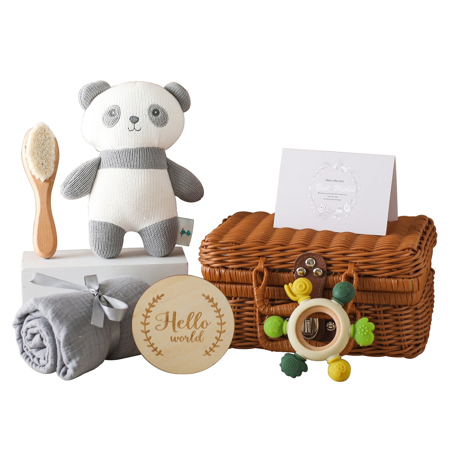 Baby Gift Set With Rattan Case