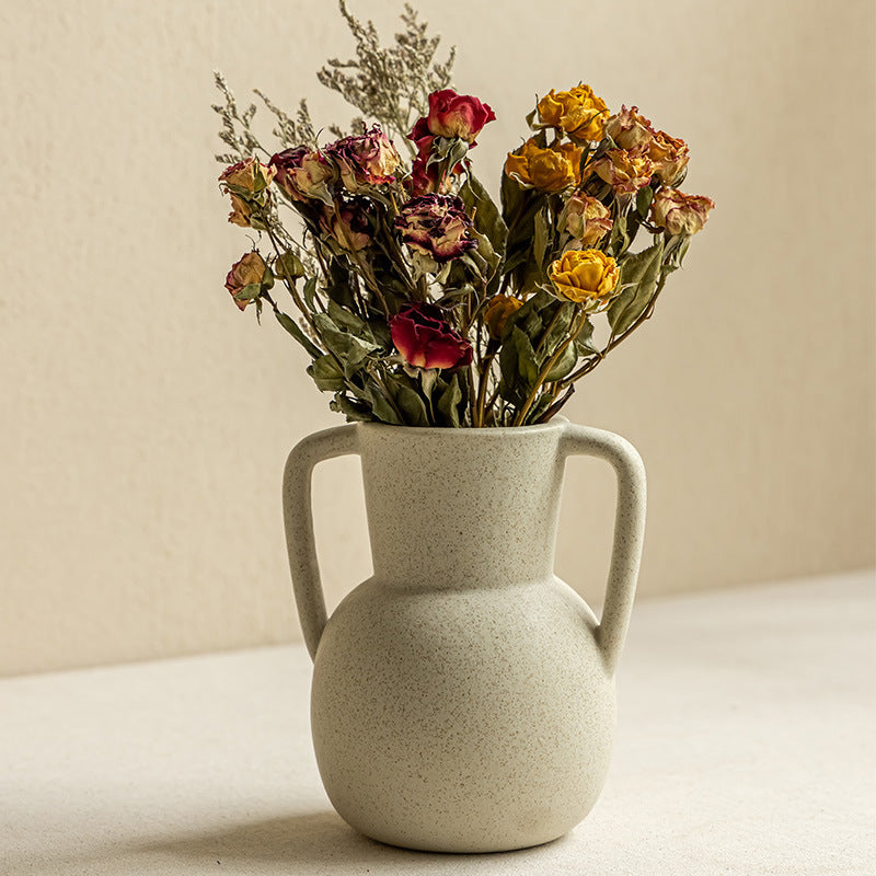 Textured Pottery Vase With Handles