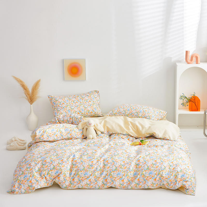 Cotton Floral Print Pastel Yellow Bedding Set