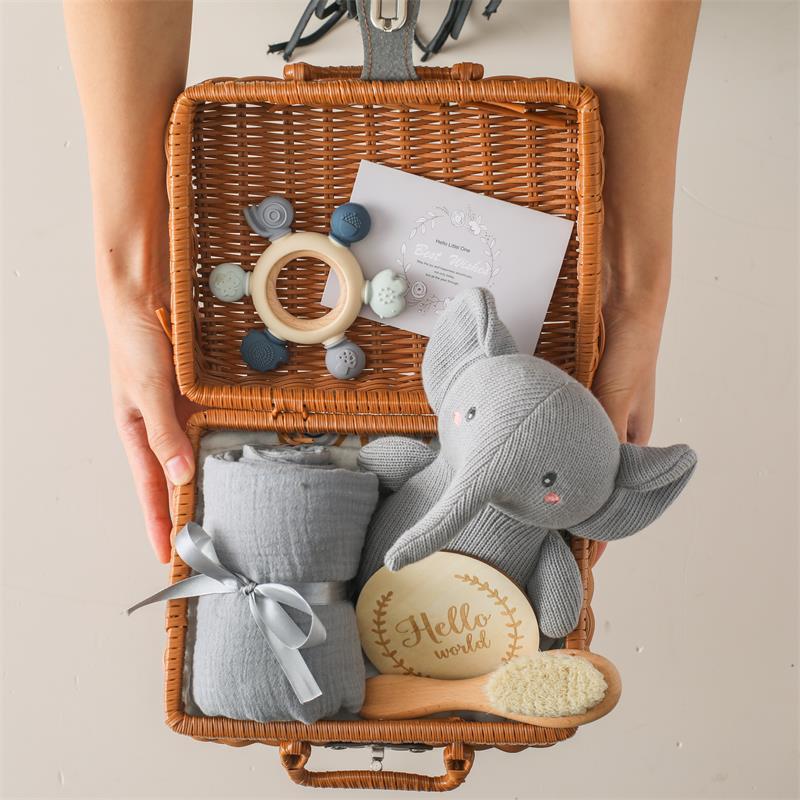 Baby Gift Set With Rattan Case