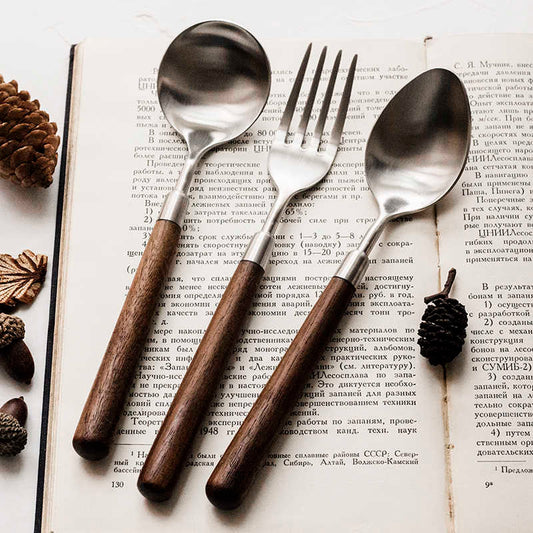 Stainless Steel Cutlery With Walnut Wood Handle