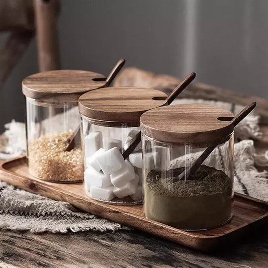 Glass and Wood Seasoning Jars