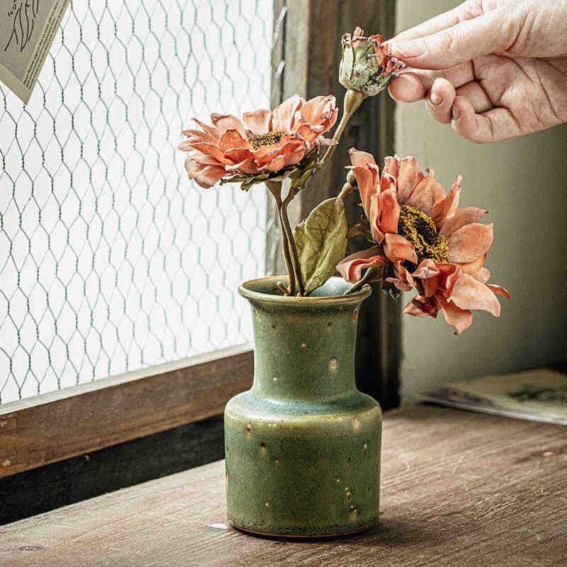 Spotted Stoneware Green Vase