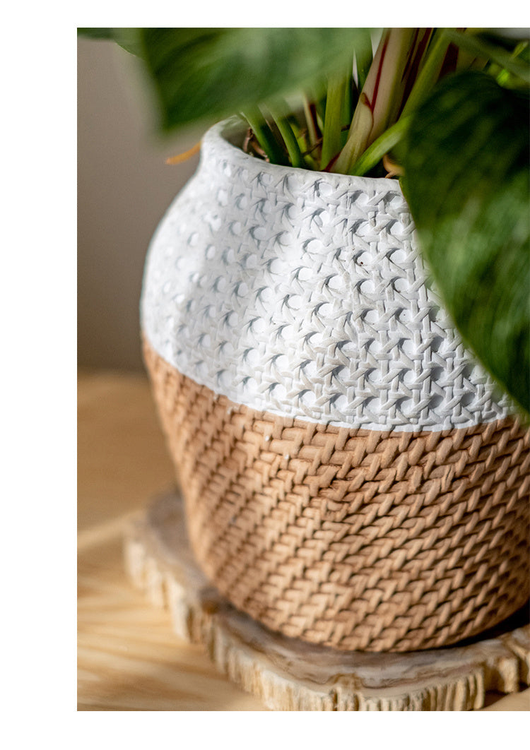 Clay Plant Pot With Rattan Design