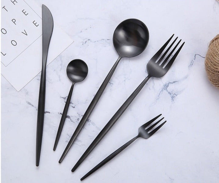 Black Stainless Steel Cutlery Set of 60