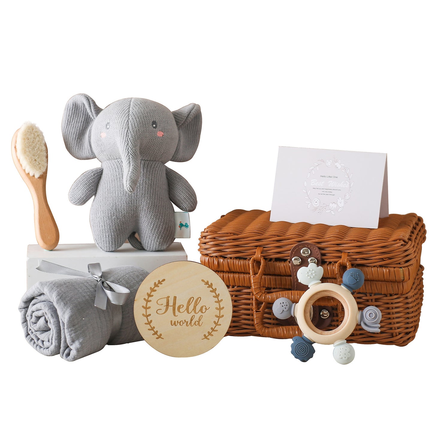 Baby Gift Set With Rattan Case