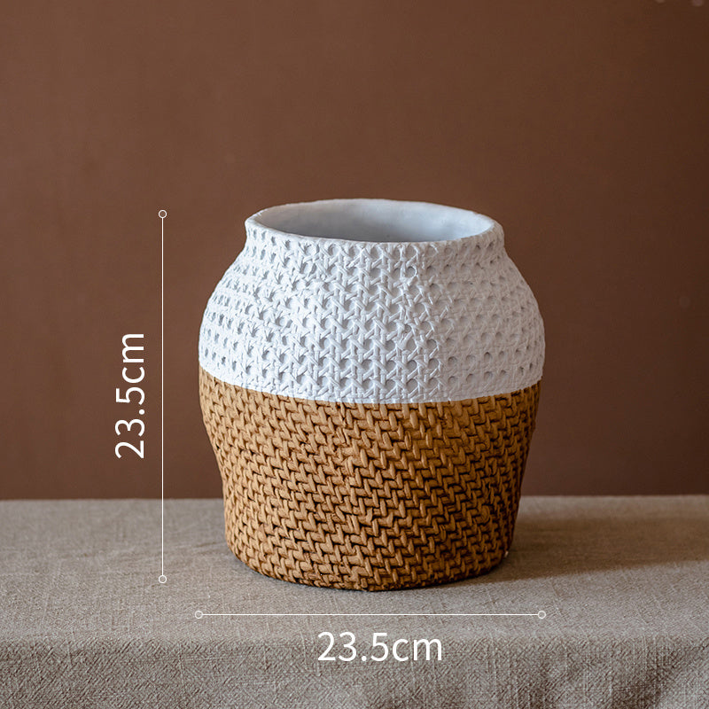 Clay Plant Pot With Rattan Design