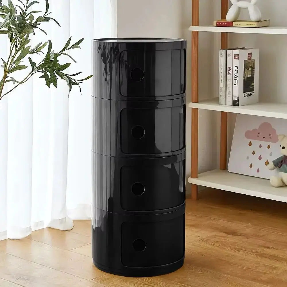 Black Cylindrical 4Tier Storage Unit