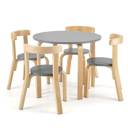 Birch&Grey Wooden 5-Piece Kids Table & Chair Set