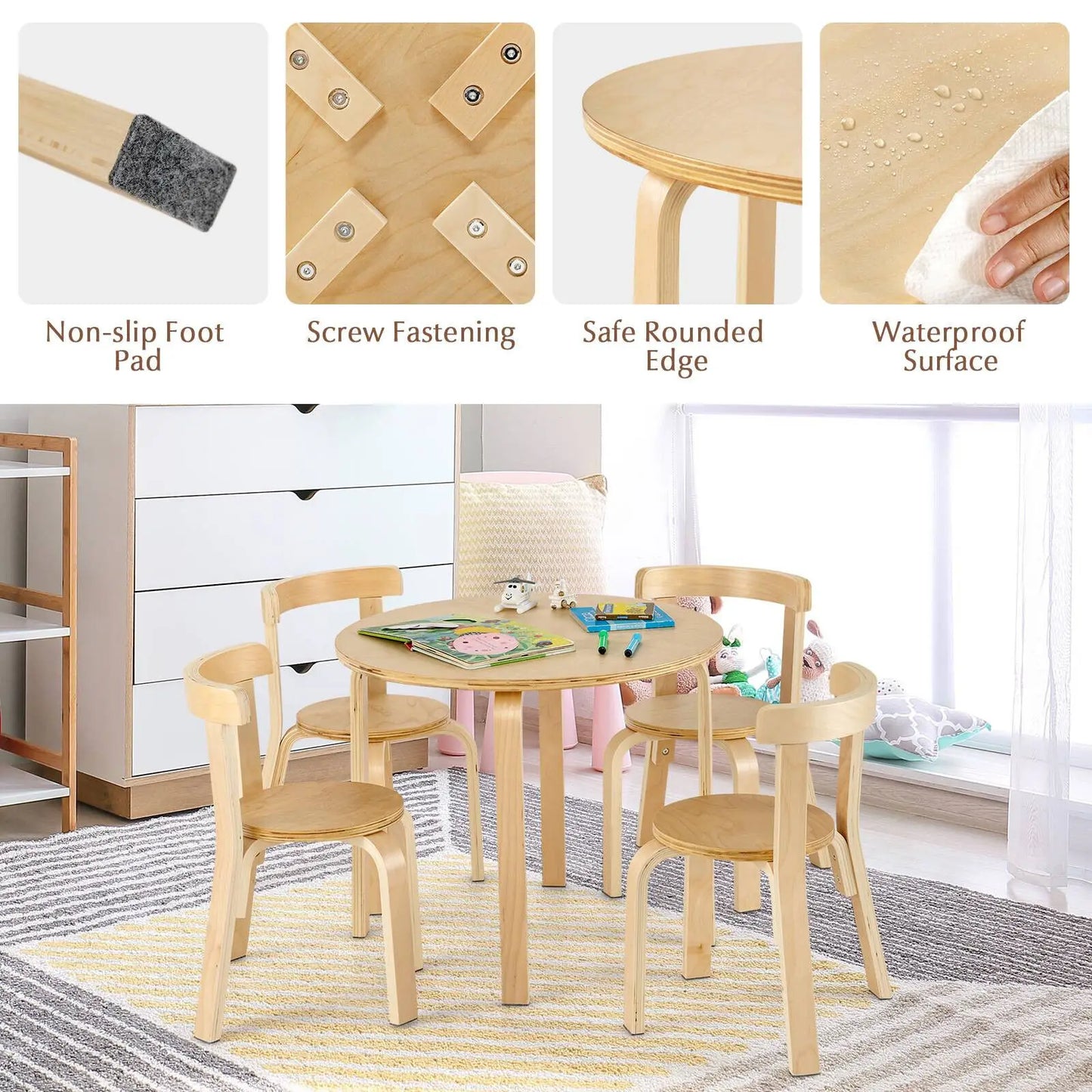 Birch 5-Piece Kids Table & Chair Set