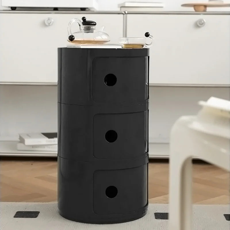 Black Cylindrical 3 Drawer Storage Unit