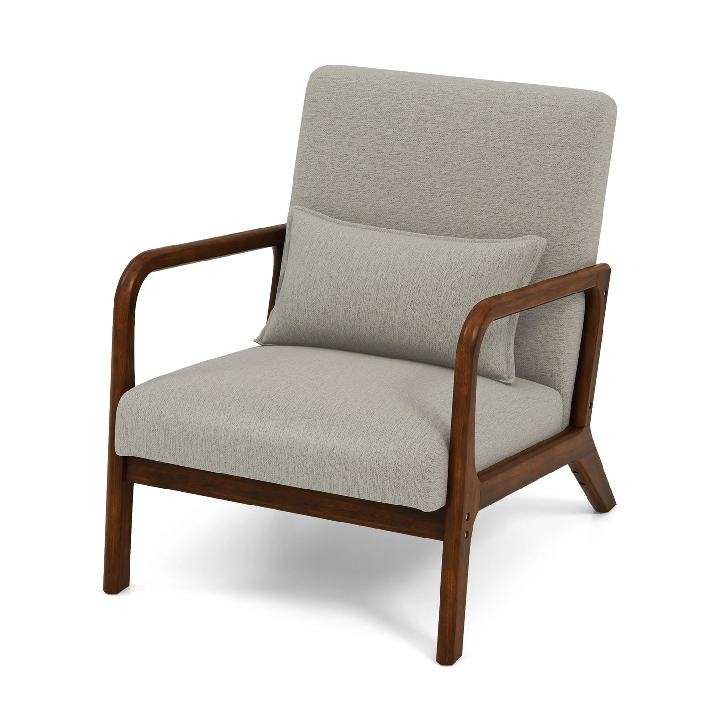 Modern Accent Chair With Wood Frame & Lumbar Pillow