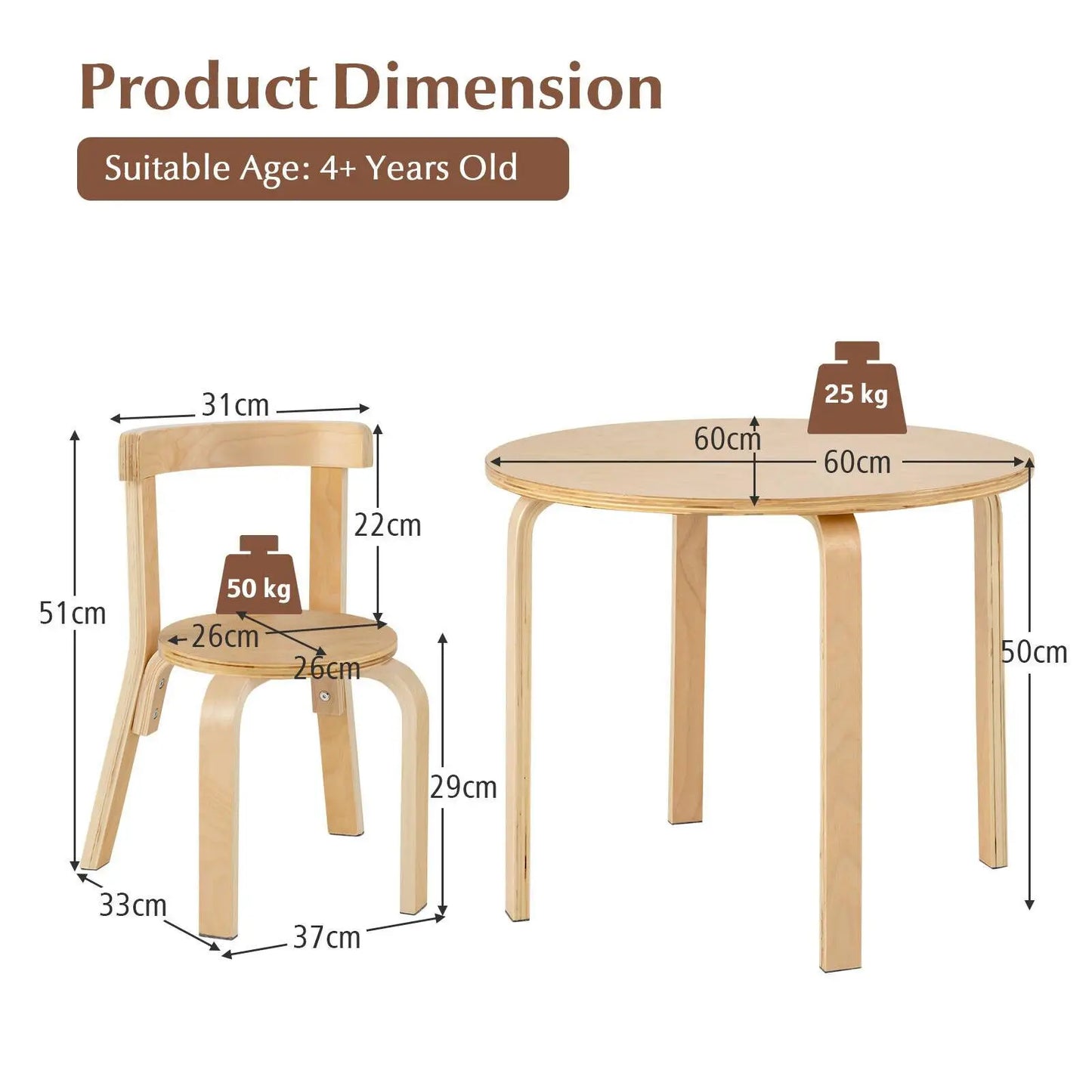 Birch 5-Piece Kids Table & Chair Set