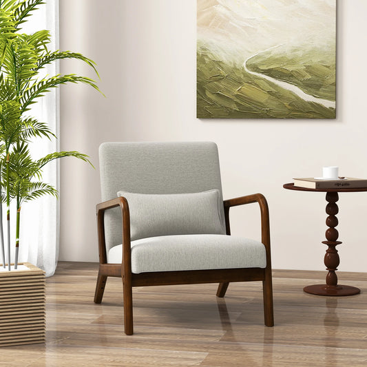 Modern Accent Chair With Wood Frame & Lumbar Pillow