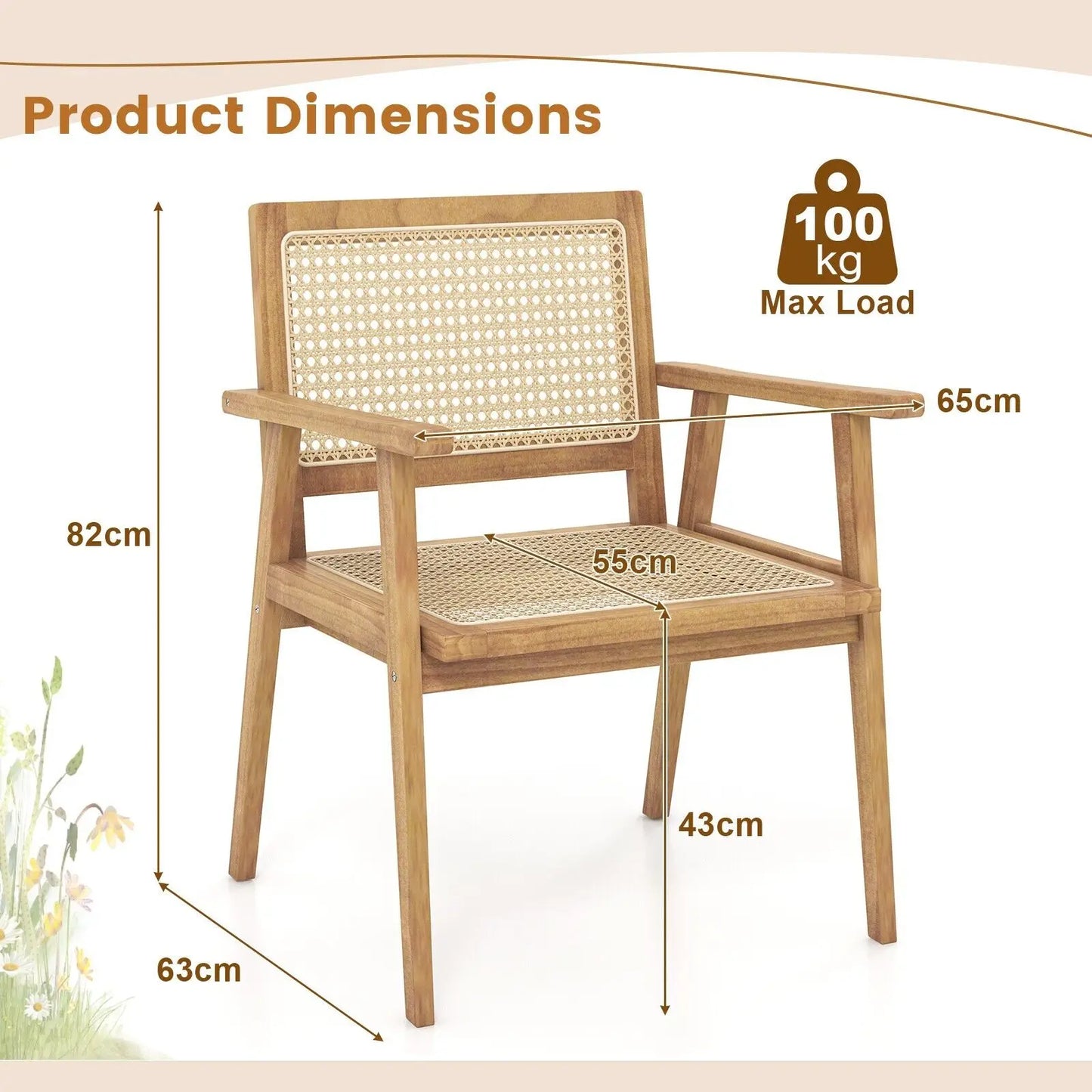 Wooden Patio Chair With Rattan Accents