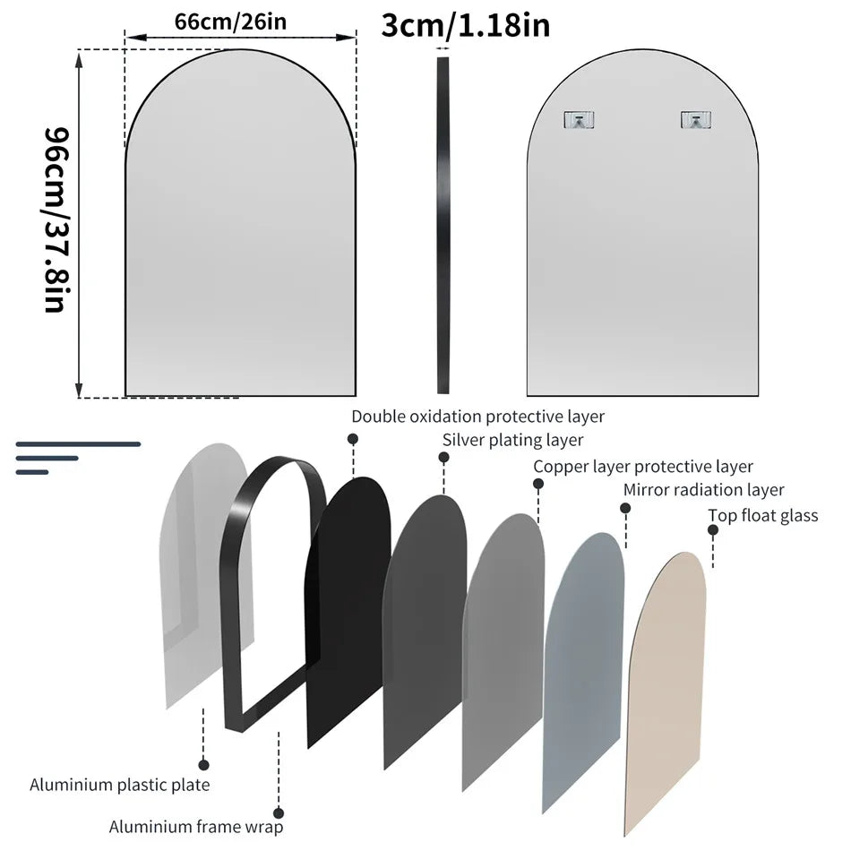 Black Arched Aluminum Frame Mirror