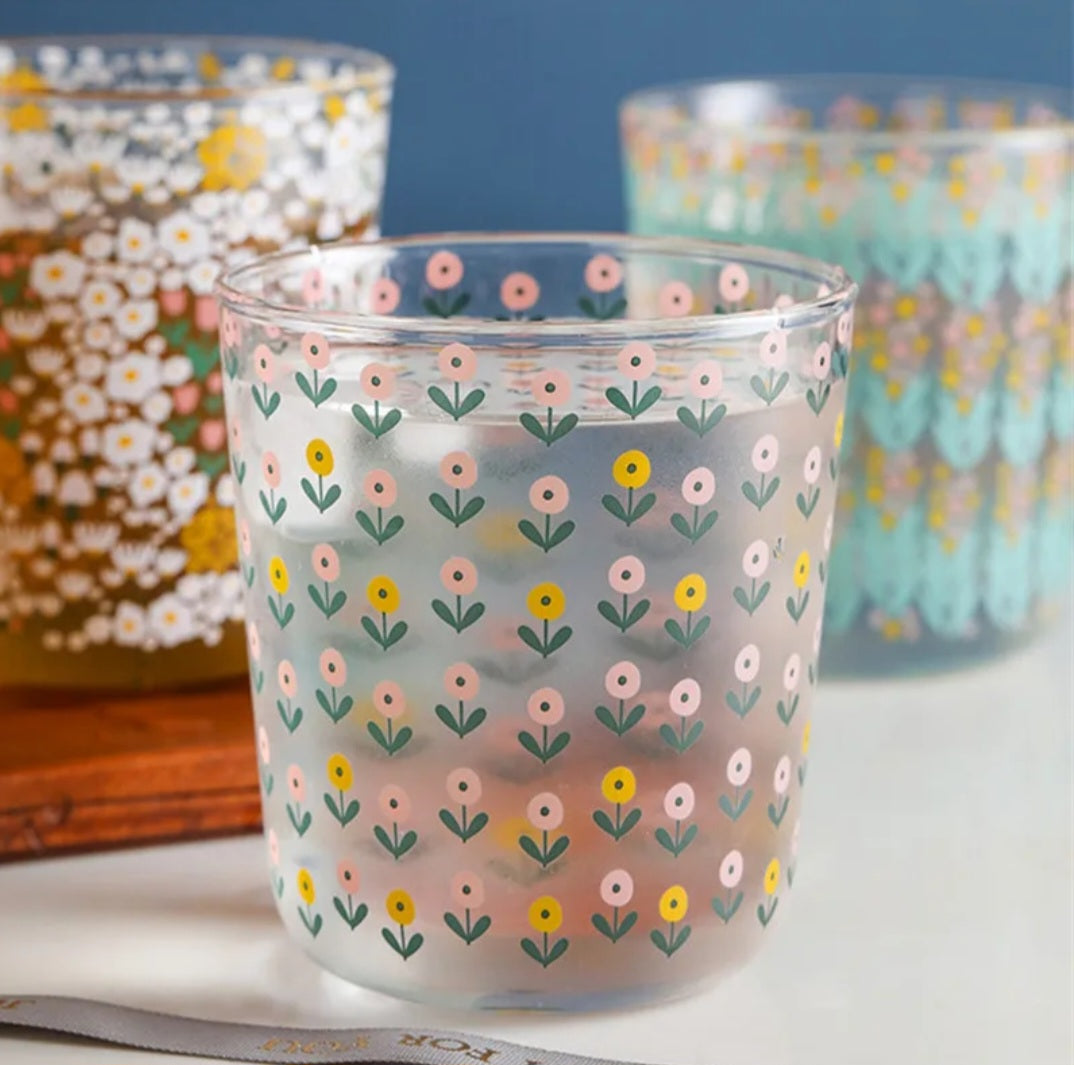 Ditsy Printed Glass Cup