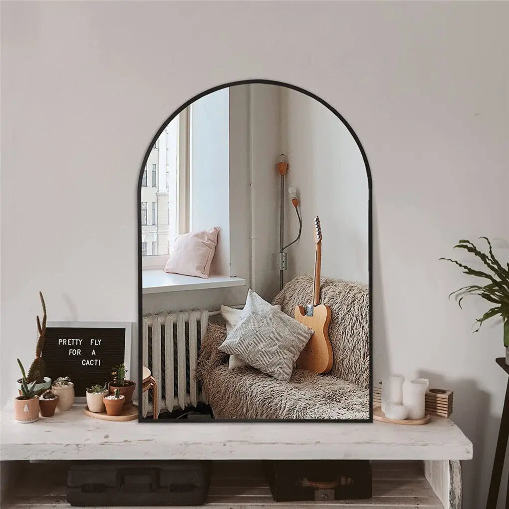 Black Arched Aluminum Frame Mirror