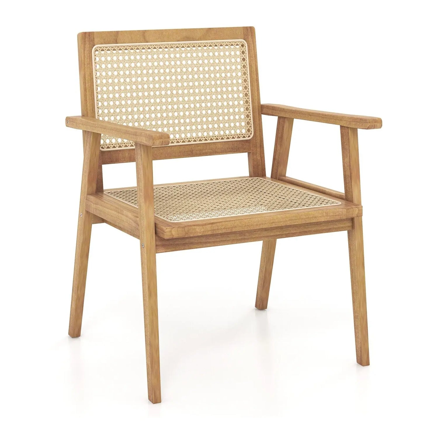 Wooden Patio Chair With Rattan Accents