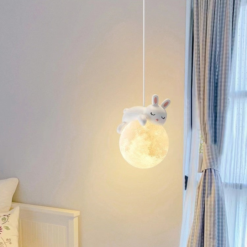 Sleepy Bear and Bunny Globe Pendant Light