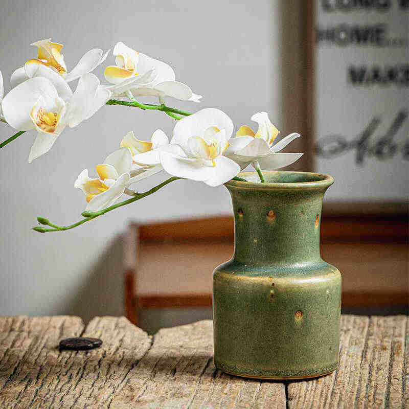 Spotted Stoneware Green Vase