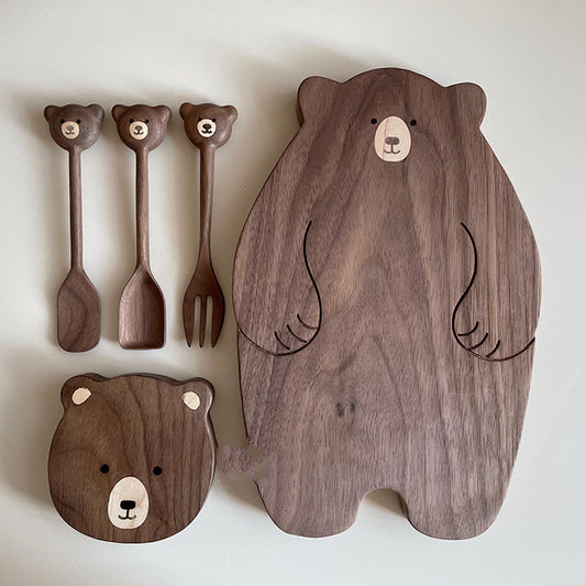 Brown Bear Handmade Board Plate Set