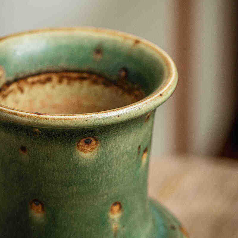 Spotted Stoneware Green Vase